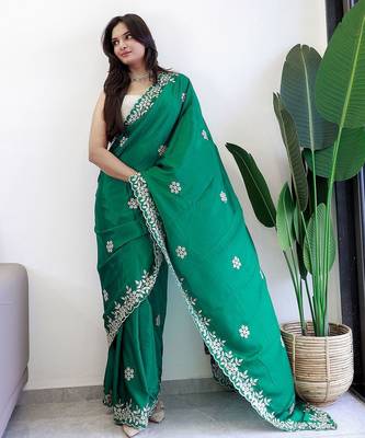 Green embroidered beads and stones saree 4