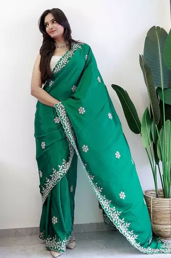 Green embroidered beads and stones saree