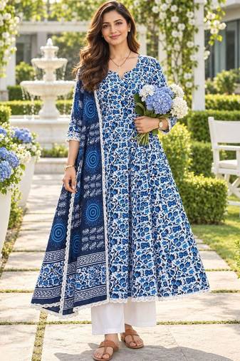 women floral printed kurta & palazzos & dupatta