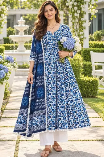 women floral printed kurta & palazzos & dupatta