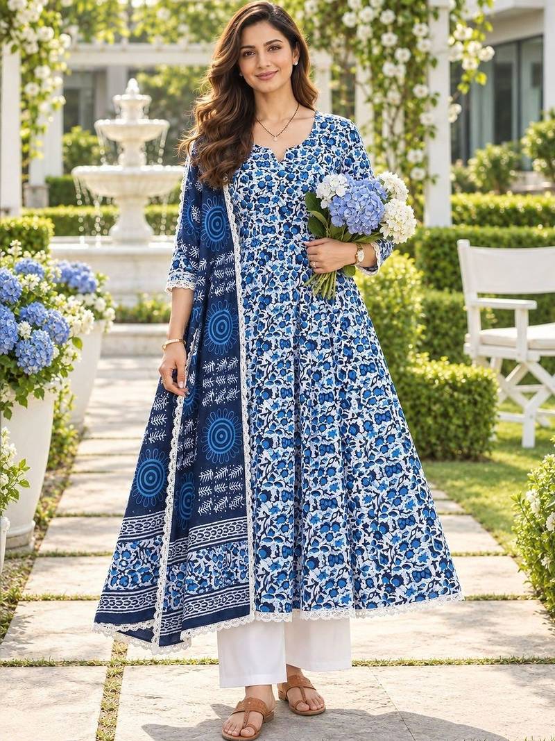 women floral printed kurta & palazzos & dupatta