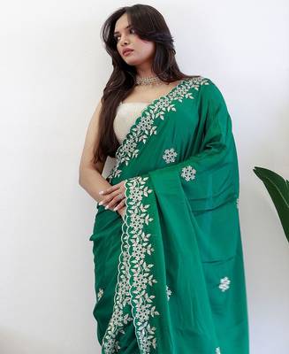 Green embroidered beads and stones saree 5