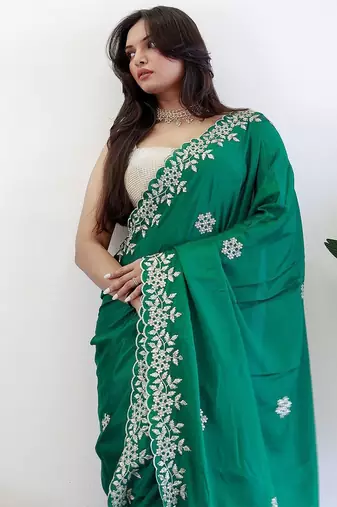 Green embroidered beads and stones saree