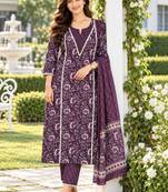 women floral printed regular  cotton kurta with trousers & with dupatta