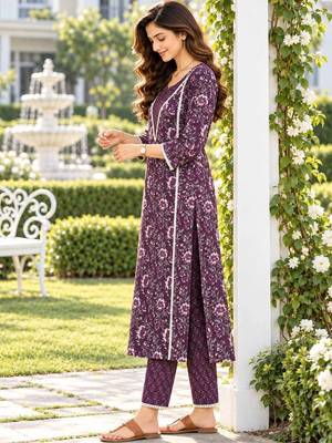 women floral printed regular  cotton kurta with trousers & with dupatta 2