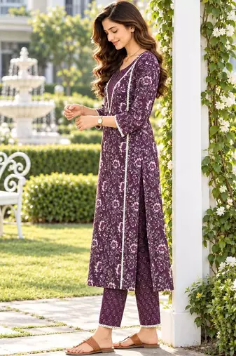 women floral printed regular  cotton kurta with trousers & with dupatta