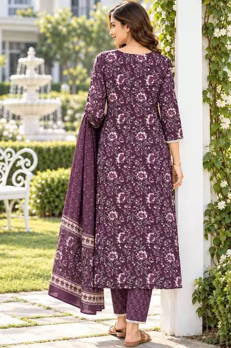 women floral printed regular  cotton kurta with trousers & with dupatta