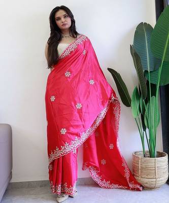 Pink embroidered beads and stones saree 1