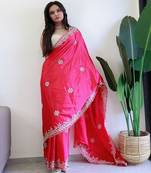Pink embroidered beads and stones saree