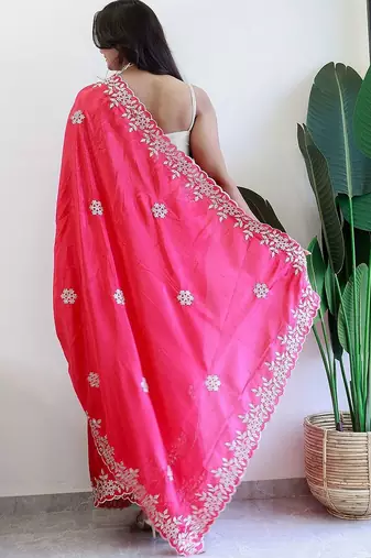 Pink embroidered beads and stones saree