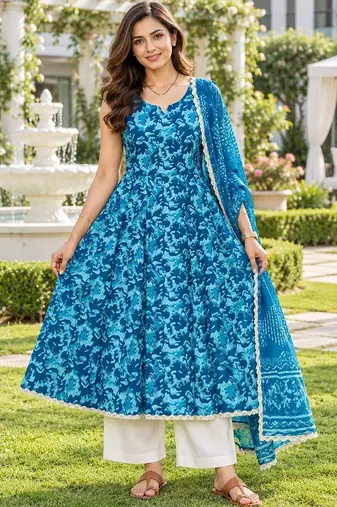 women ethnic motifs printed regular kurta with palazzos & with dupatta