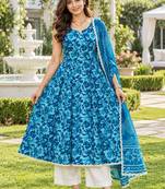 women ethnic motifs printed regular kurta with palazzos & with dupatta