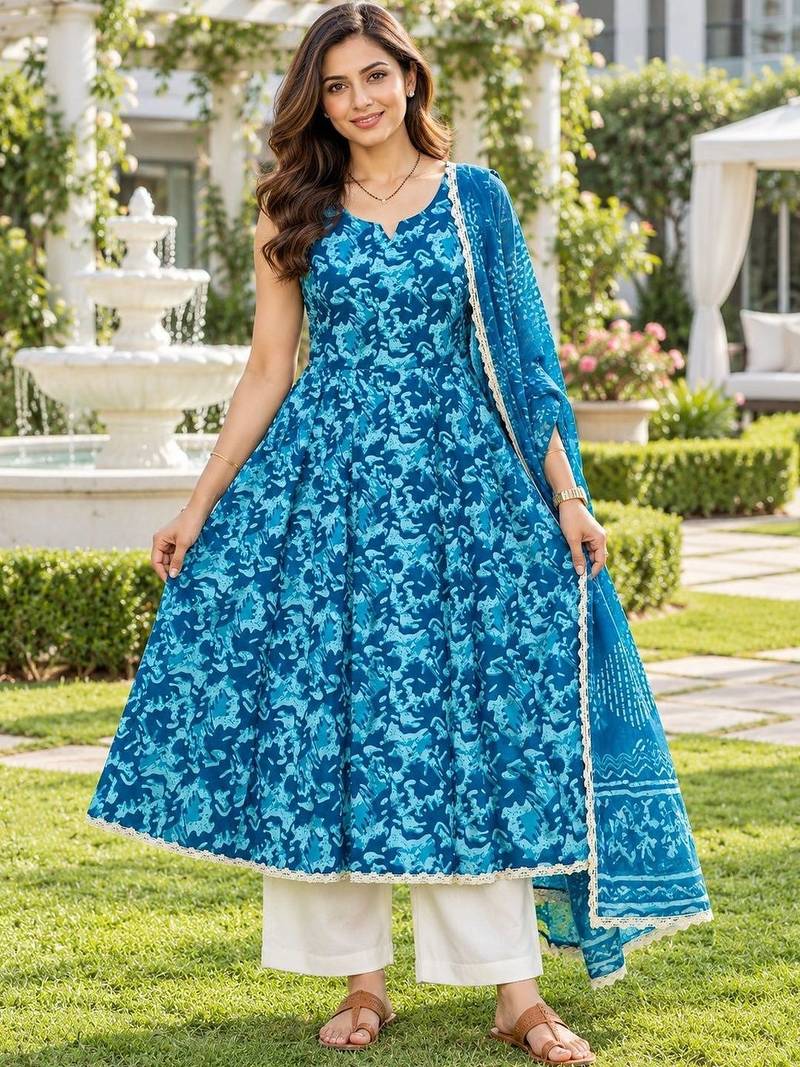 women ethnic motifs printed regular kurta with palazzos & with dupatta