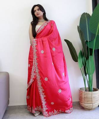 Pink embroidered beads and stones saree 3