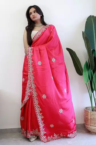 Pink embroidered beads and stones saree