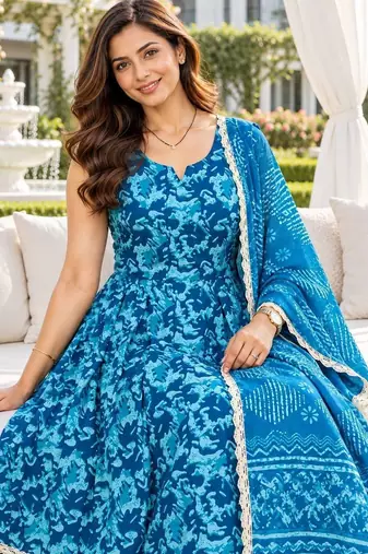 women ethnic motifs printed regular kurta with palazzos & with dupatta