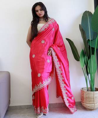 Pink embroidered beads and stones saree 4