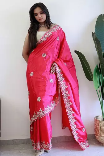 Pink embroidered beads and stones saree