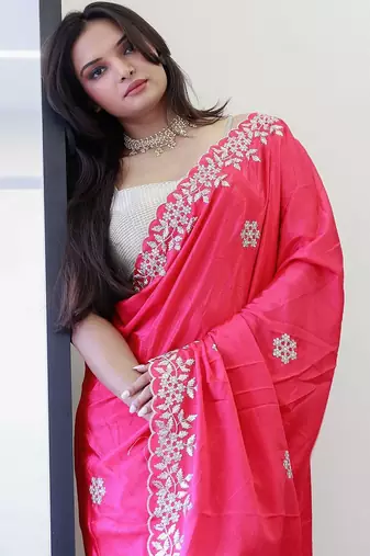 Pink embroidered beads and stones saree