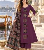 women ethnic motifs embroidered regular thread work  cotton kurta with palazzos & with