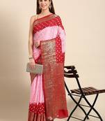 Pink bandhani printed zari saree