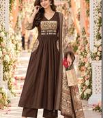 women ethnic motifs empire mirror work chanderi silk kurta with palazzos & with dupatta