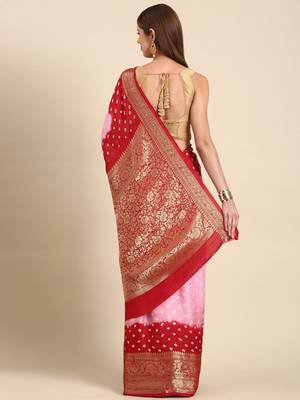 Pink bandhani printed zari saree 2