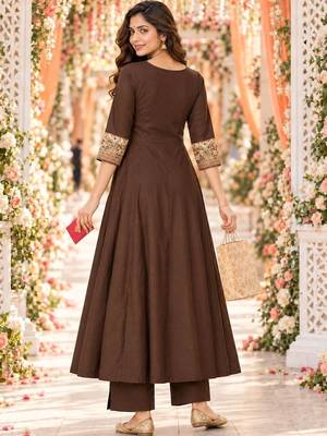 women ethnic motifs empire mirror work chanderi silk kurta with palazzos & with dupatta 2
