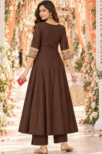 women ethnic motifs empire mirror work chanderi silk kurta with palazzos & with dupatta