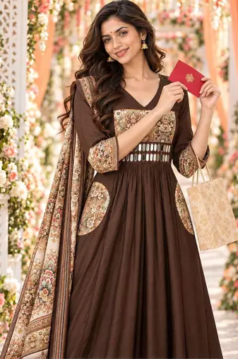 women ethnic motifs empire mirror work chanderi silk kurta with palazzos & with dupatta
