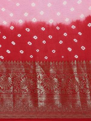 Pink bandhani printed zari saree 4
