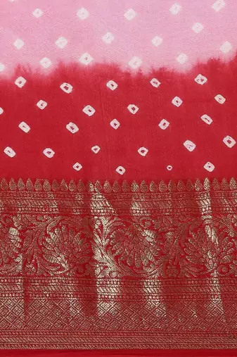 Pink bandhani printed zari saree