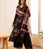 women floral regular thread work kurta with palazzos & with dupatta