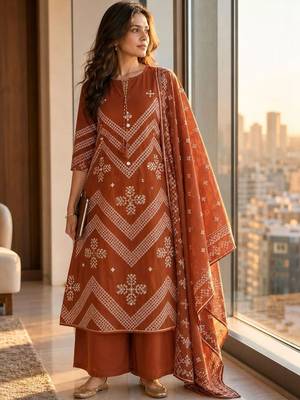 women ethnic motifs embroidered regular mirror work  cotton kurta with palazzos & with 1
