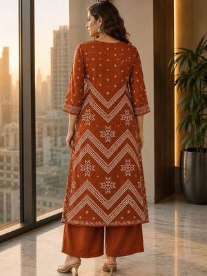 women ethnic motifs embroidered regular mirror work  cotton kurta with palazzos & with 2