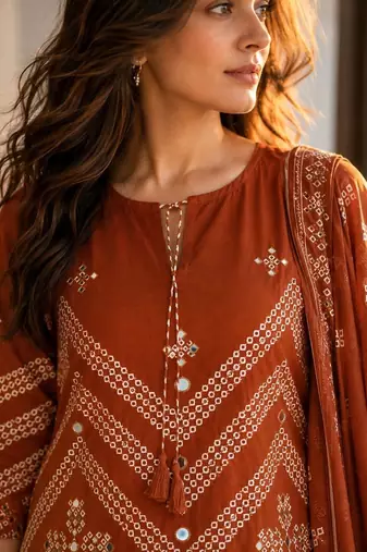 women ethnic motifs embroidered regular mirror work  cotton kurta with palazzos & with
