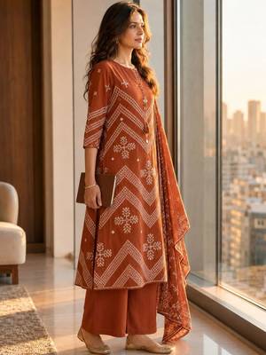 women ethnic motifs embroidered regular mirror work  cotton kurta with palazzos & with 4