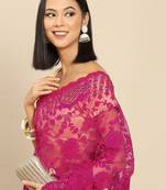 Magenta magenta floral embroidered net saree