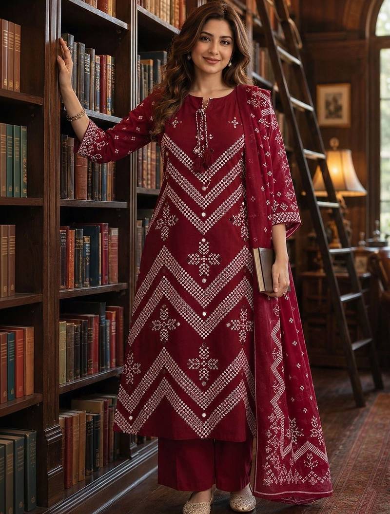 women ethnic motifs embroidered regular mirror work  cotton kurta with palazzos & with