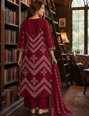 women ethnic motifs embroidered regular mirror work  cotton kurta with palazzos & with 3