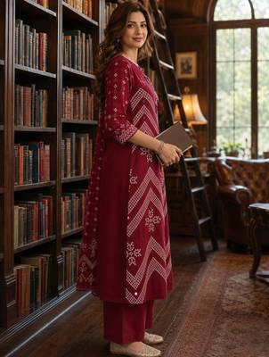 women ethnic motifs embroidered regular mirror work  cotton kurta with palazzos & with 4