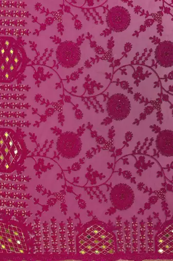 Magenta magenta floral embroidered net saree