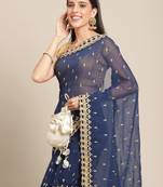 Navy blue navy blue ethnic motifs embroidered layered saree