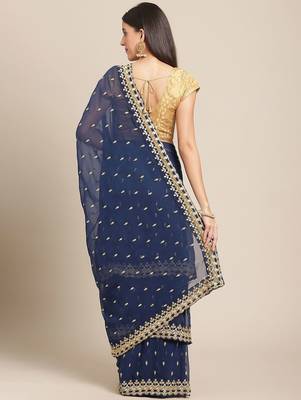 Navy blue navy blue ethnic motifs embroidered layered saree 3