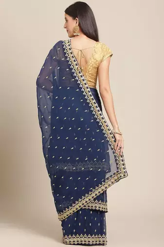 Navy blue navy blue ethnic motifs embroidered layered saree