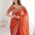 Rust ethnic motifs embroidered satin heavy work saree