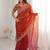 Rust ethnic motifs embroidered satin heavy work saree