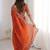 Rust ethnic motifs embroidered satin heavy work saree