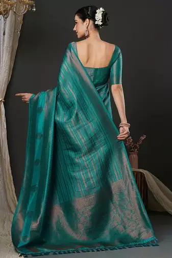 Teal teal ethnic motifs woven design zari kanjeevaram saree