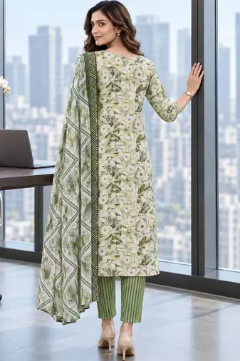 women floral printed regular  cotton kurta with trousers & with dupatta